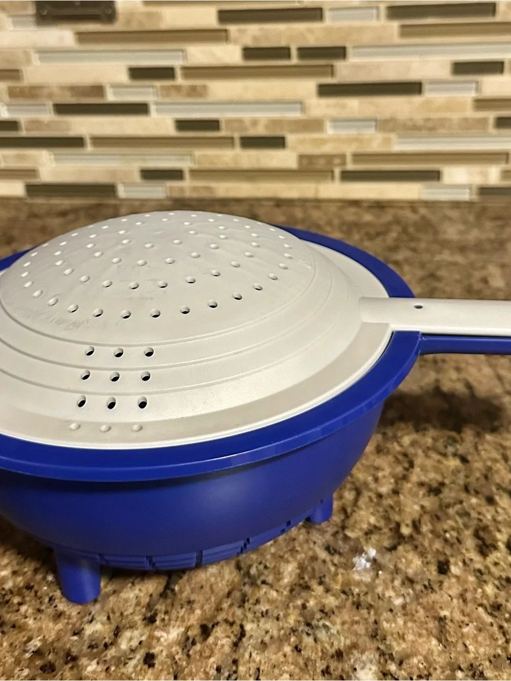 Tupperware Double Colander ~ set of 2 with Handle ~ Cobalt Blue